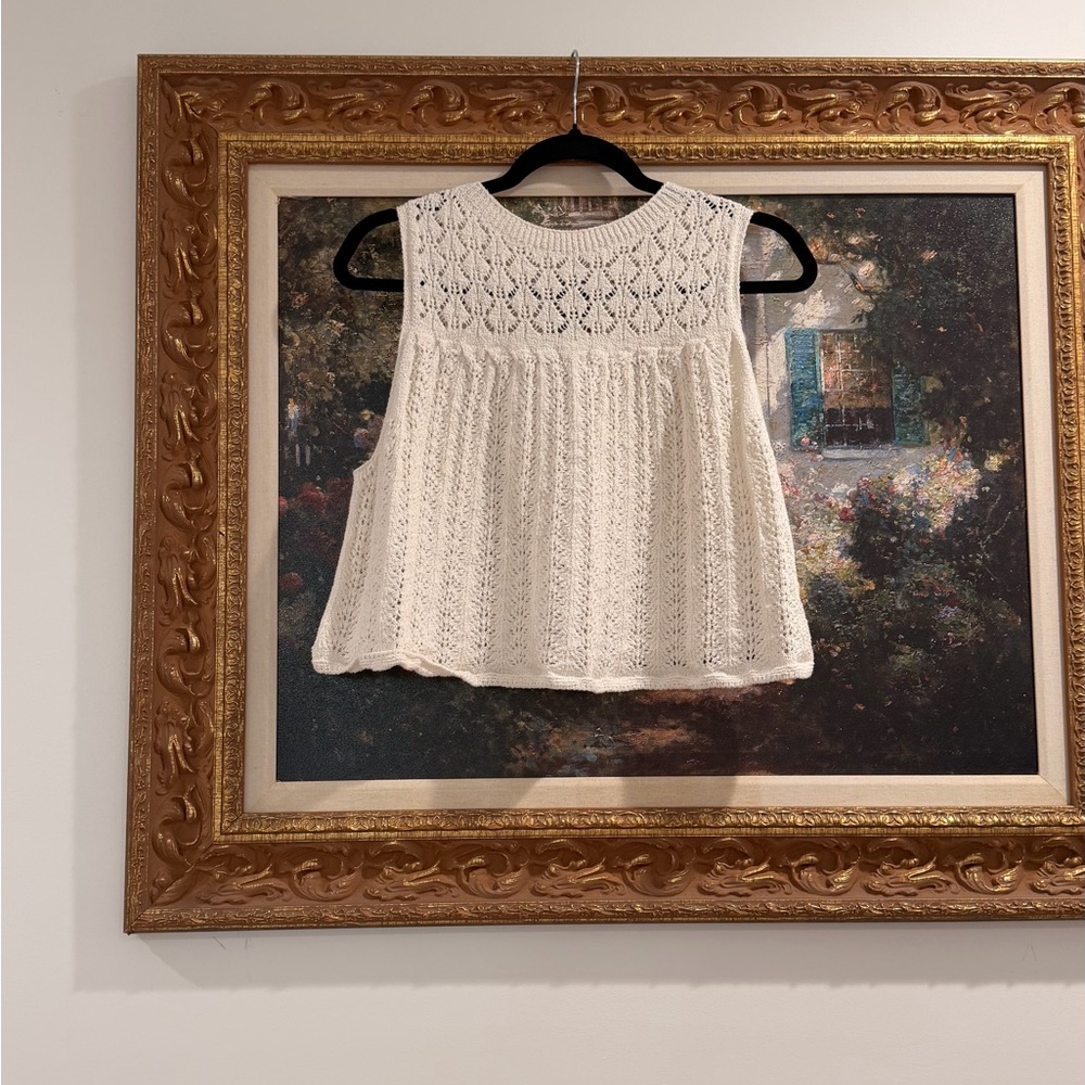 Zara Cream Crochet Knit Sleeveless Top